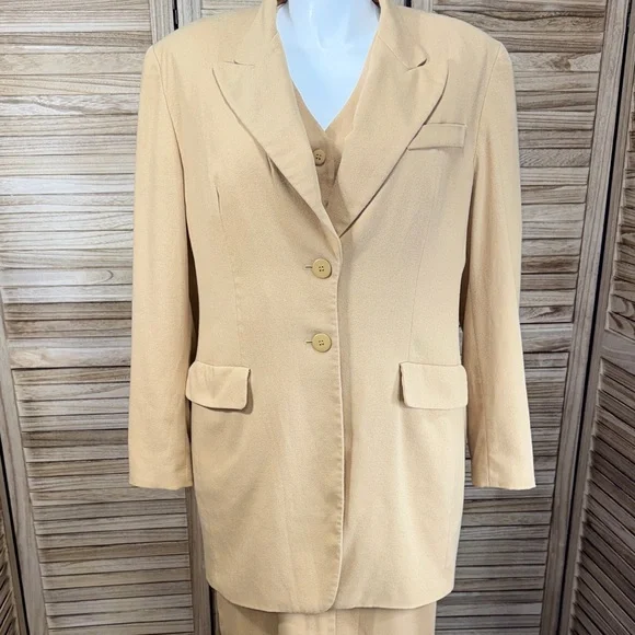 For You Jacket Tank Dress Lined Pants 3-Piece Suit Set Vintage Size 18 Camel - Picture 2 of 14